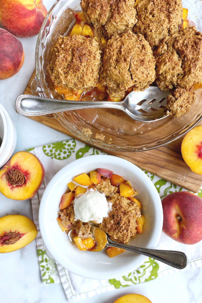 Healthy and Easy Peach Cobbler (gluten-free and vegan options) - Happy Kids  Kitchen by Heather Wish Staller