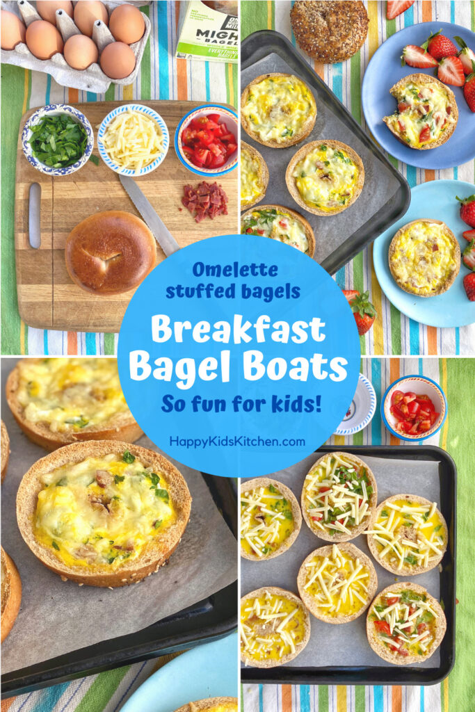 Breakfast Bagel Boats (Baked Omelette Bagels) - Happy Kids Kitchen by ...